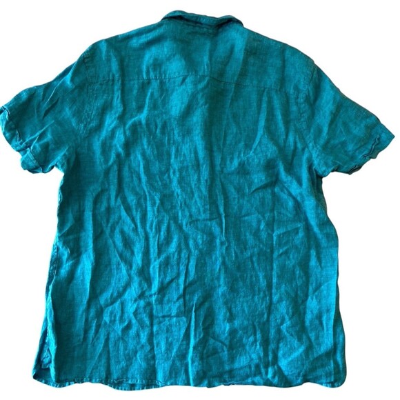 Perry Ellis Men’s 100% Linen Short‎ Sleeve Button Shirt Teal XL Casual Summer - Picture 3 of 8